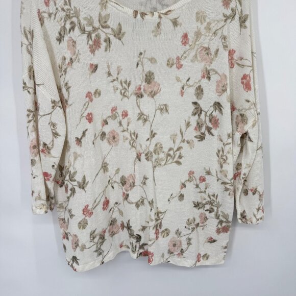 J. Jill Womens Floral Print Sweater 3/4 Sleeve Linen Blend Size Large lagenlook - Picture 6 of 12